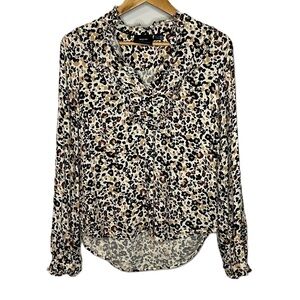Maeve by Anthropology Katia Leopard Ruffle Long Sleeve Top Women's Size 0
